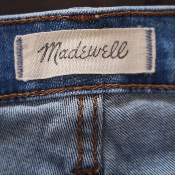High Rise Madewell Cali Demi-Boot Jeans Sz 25 Button Fly Distressed Crop Flare - Picture 9 of 13